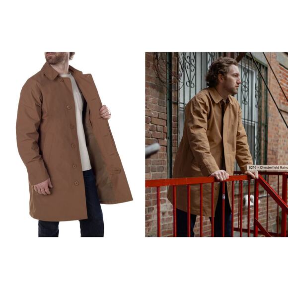 Schott NYC Chesterfield Raincoat Khaki Rain Jacket Size XL - Picture 1 of 8